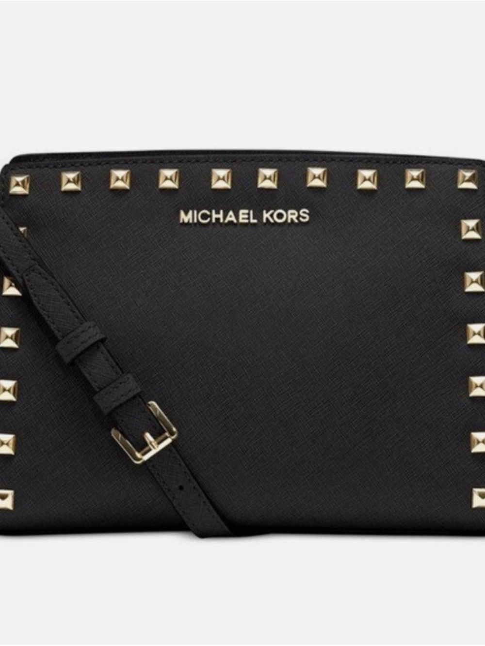 Michael Kors Black Leather Crossbody with Gold Stud Detail